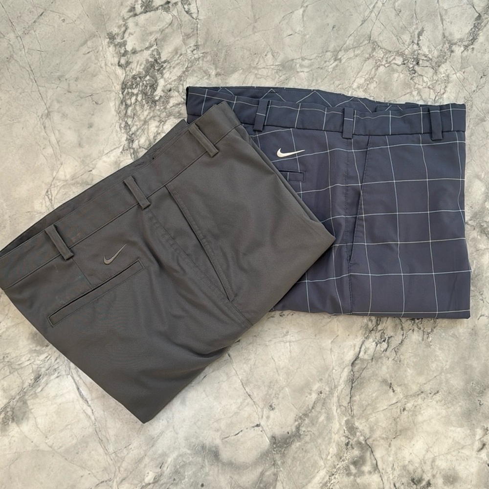 Nike Dri-Fit pants, one gray and one blue checkers both are 36x34